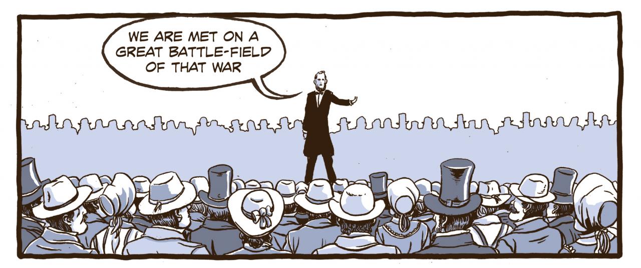 cartoon of lincoln giving gettysburg address