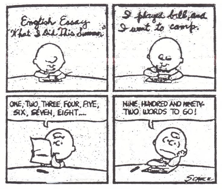 Charlie Brown struggles with word count for essay.
