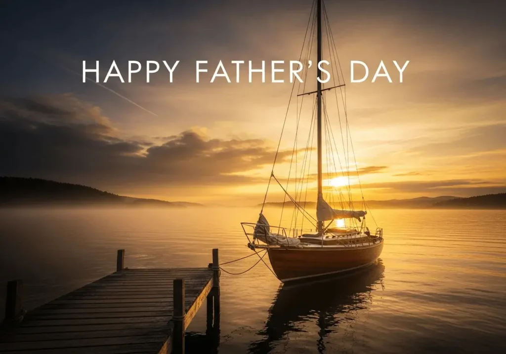 An AI-generated Happy Father's Day image showing a sailboat at sunset