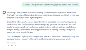 sales pitch generator output for baby sleep app