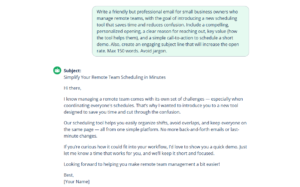 Sales email generator prompt and output