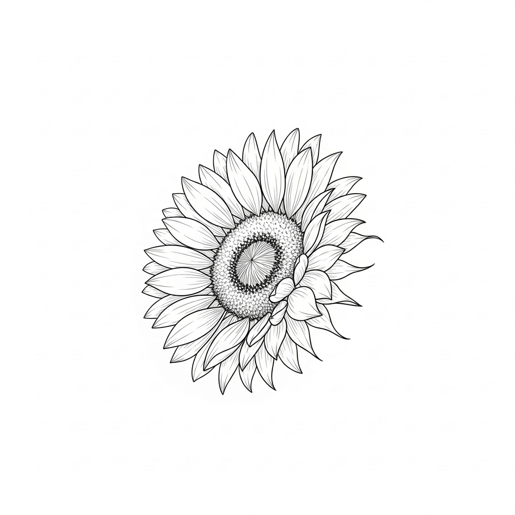 An AI-generated image of a sunflower tattoo tilted to the left
