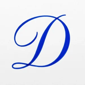 Capital D in cursive with blue ink, generated from QuillBot's AI image generator