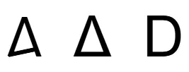 Phoenician daleth, Greek delta, and capital D from left to right