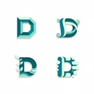 Four letter D designs in an aqua color palette