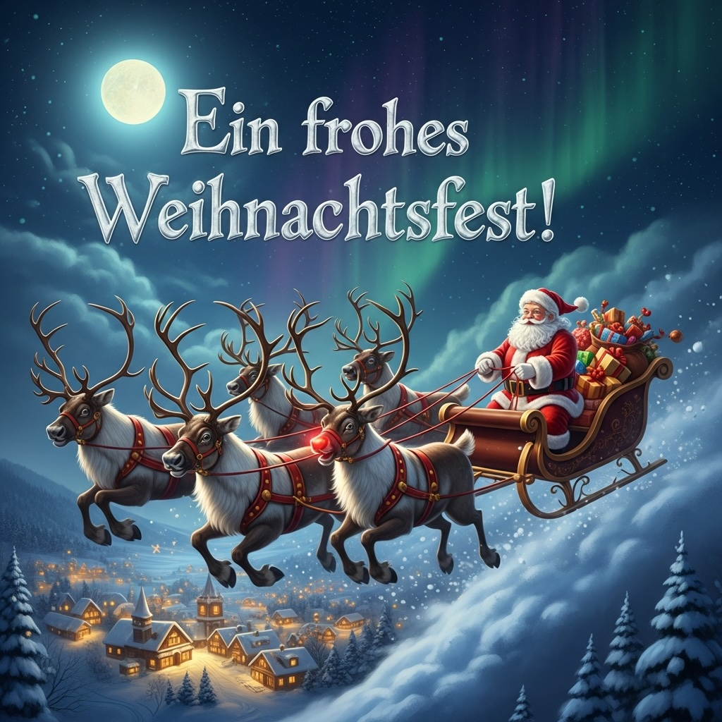 Weihnachtsgruss-Weihnachtsmann-mit-Schlitten