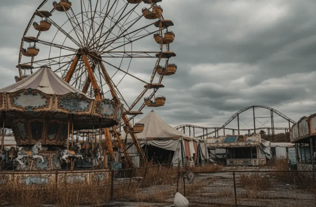 An AI-generated image of an abandoned carnival