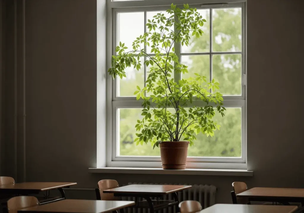 An AI-generated image of a plant in a classroom
