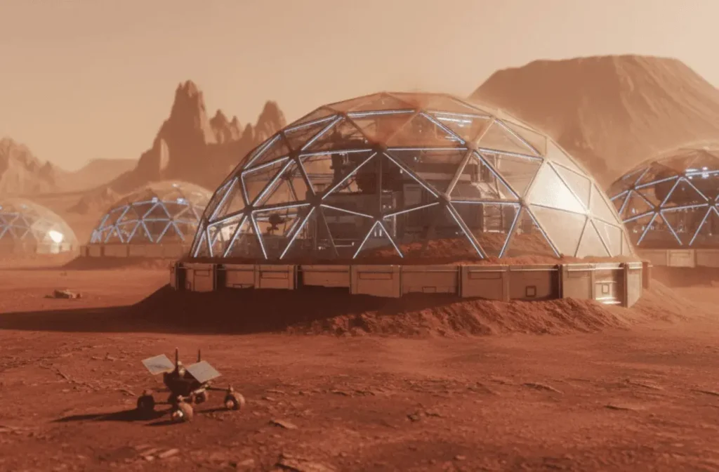An AI-generated image of a colony on Mars