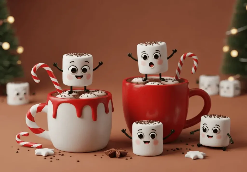 An AI-generated image of marshmallows with faces