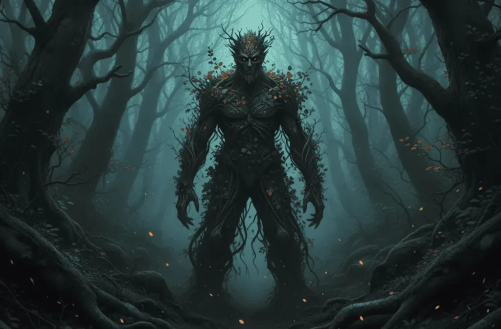 An AI-generated image of the Green Man from British folklore