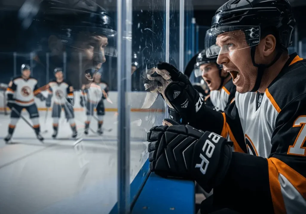 An AI-generated image of hockey players in the penalty box