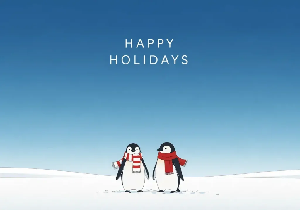 An AI-generated image of two penguins wearing scarves