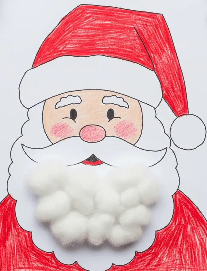 An AI-generated image of a colored Santa with a cottonball beard
