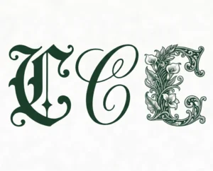 Three letter C designs from left to right Blackletter, Cursive, and Floral
