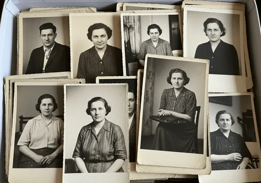 An AI-generated image of a box of old photos