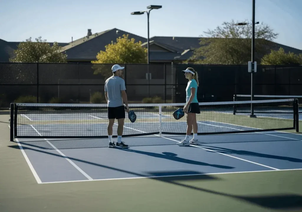 An AI-generated image of two people on a pickleball court