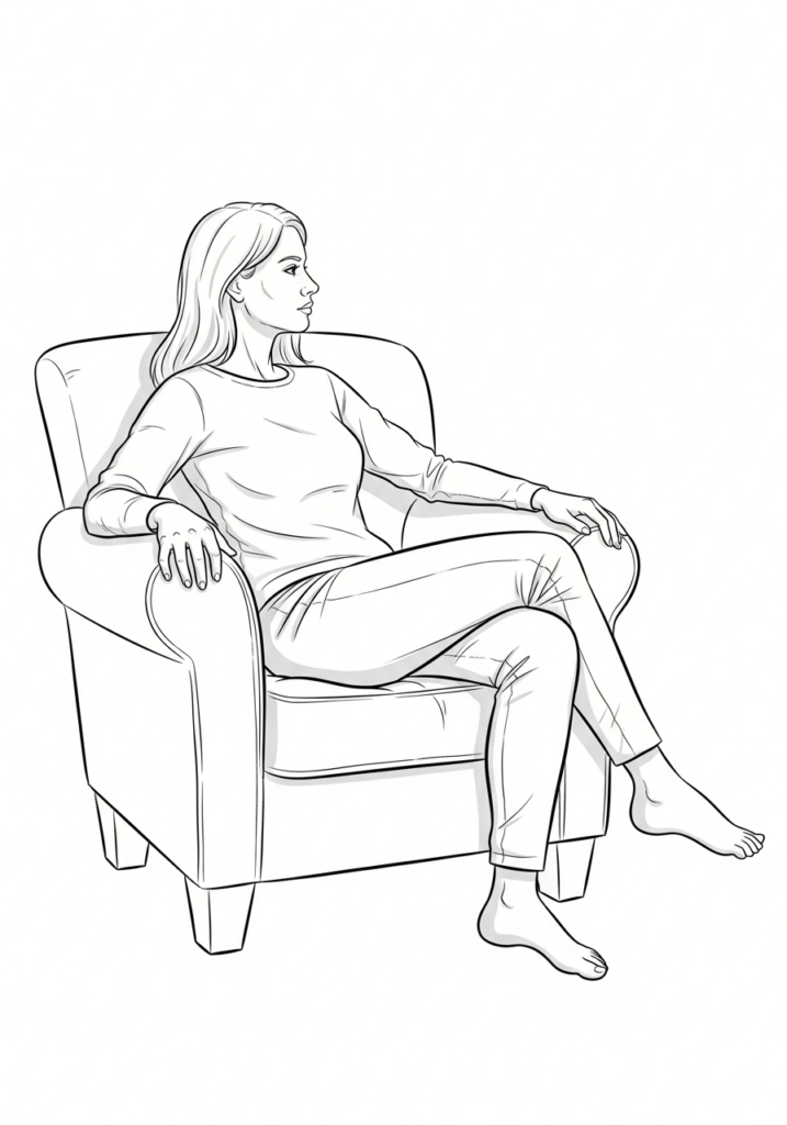 An AI-generated sketch of a woman sitting on an armchair