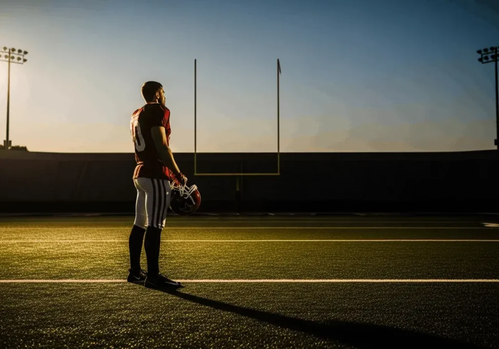An AI-generated image of a football player standing alone on the field