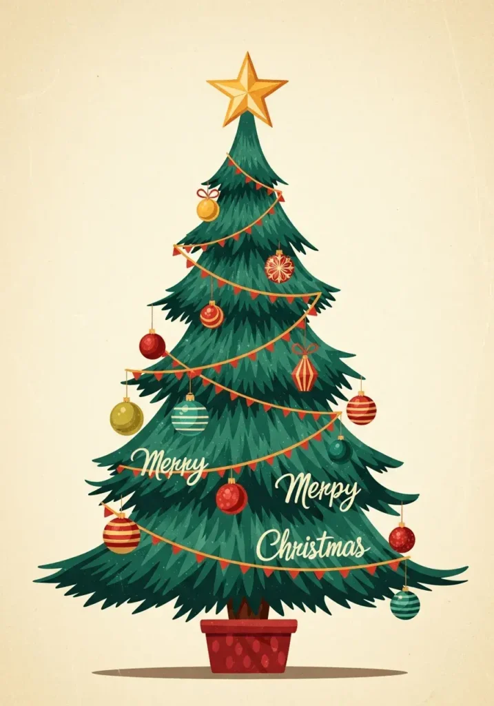 An AI-generated image of a vintage Christmas tree