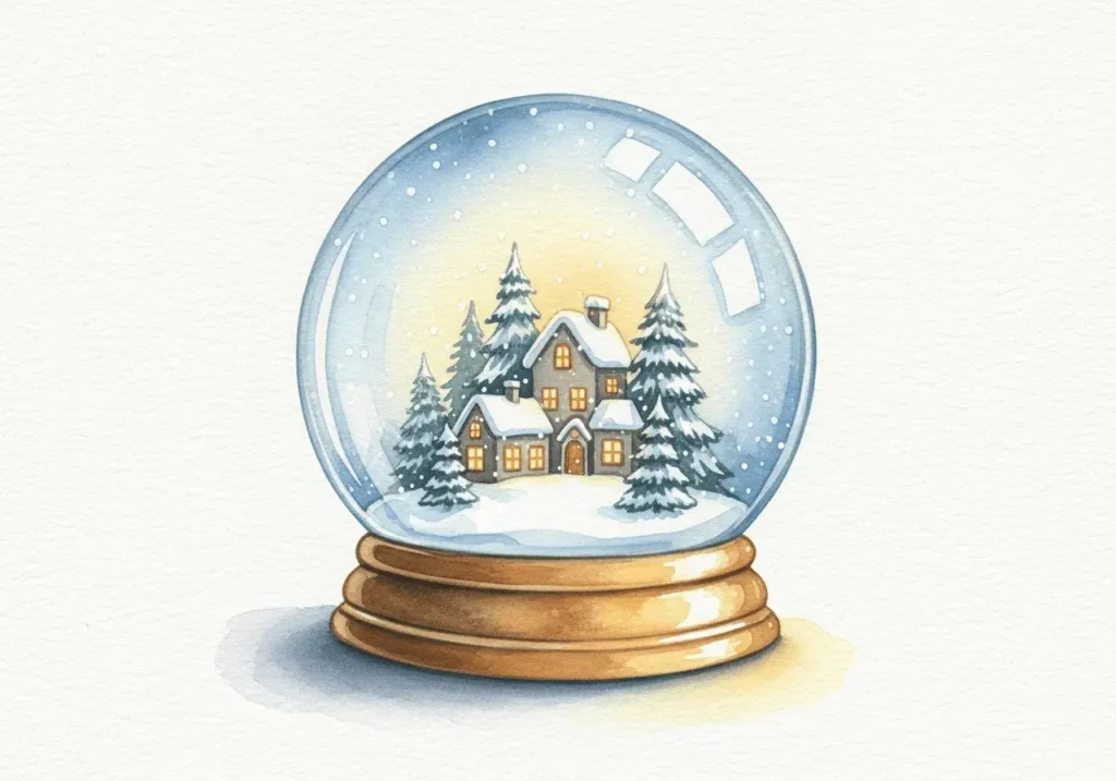 An AI-generated image of a winter snowglobe