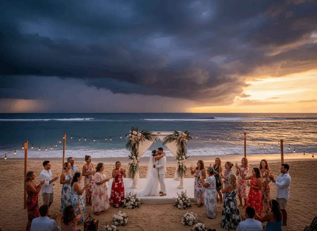 An AI-generated image of a wedding on the beach
