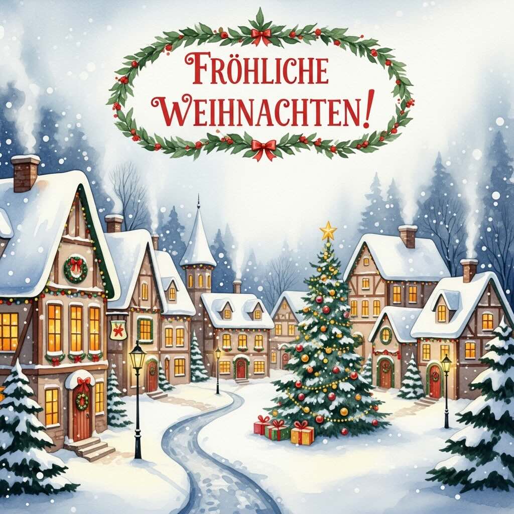 Fröhliche-Weihnachten-Dorf-im-Schnee