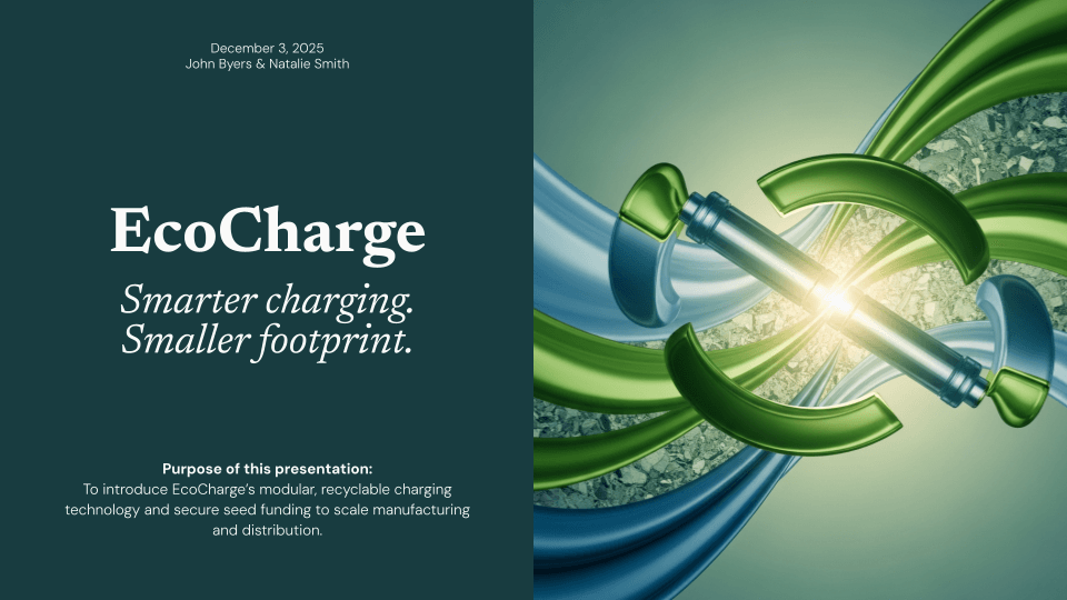 A slide from a pitch deck example for fictional company EcoCharge