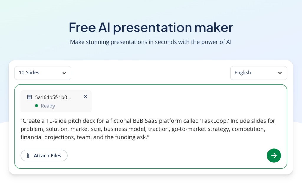 A screenshot of QuillBot's AI presentation maker