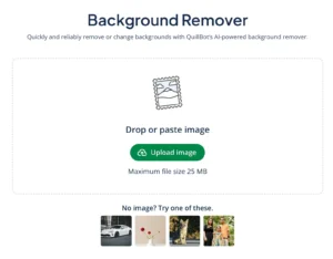 A screenshot of QuillBot's background remover before uploading an image