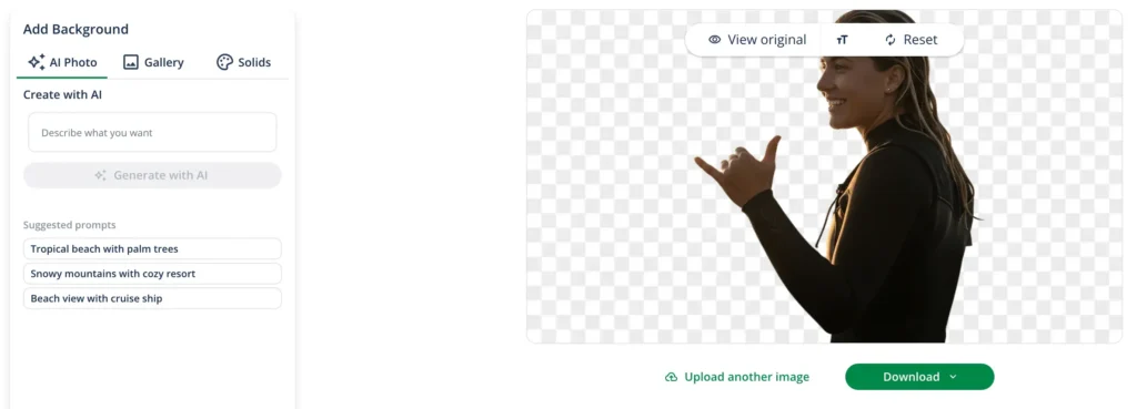 A screenshot of QuillBot's background remover after removing the background of an image