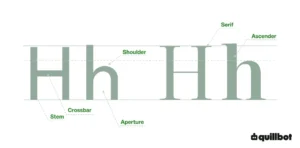 Capital H and lowercase H with labeled parts