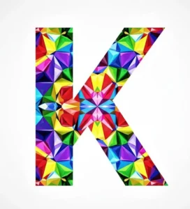 Colorful capital K with a kaleidoscope pattern