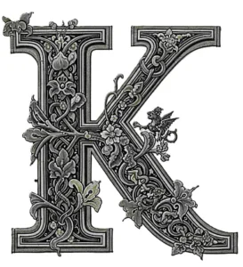 Capital letter K with ornate vines