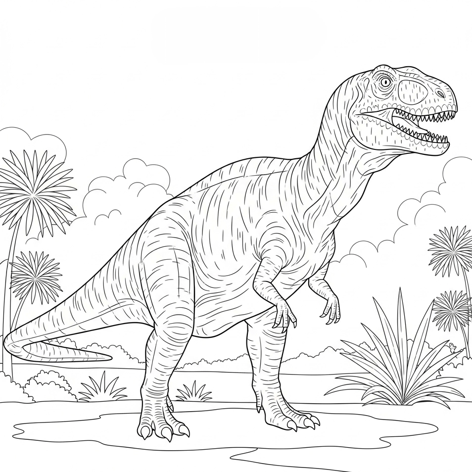 Anspruchsvolles Ausmalbild von einem Dinosaurier