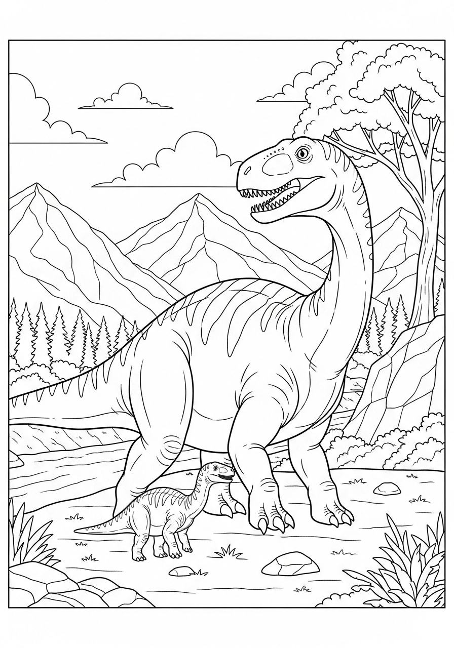 Anspruchsvolles Ausmalbild von einem Dinosaurier