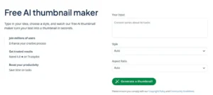 Landing page for QuillBot's Thumbnail Generator