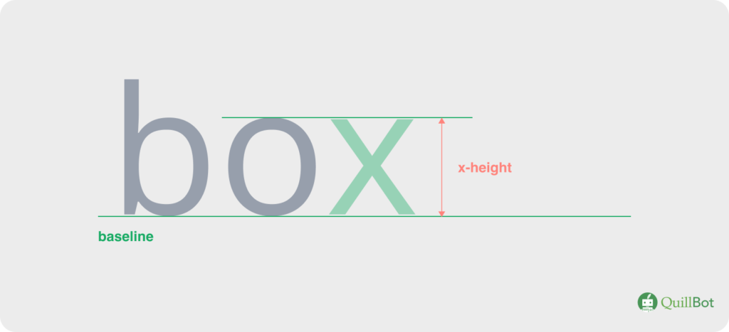 The word "box" with the x-height indicated using an arrow