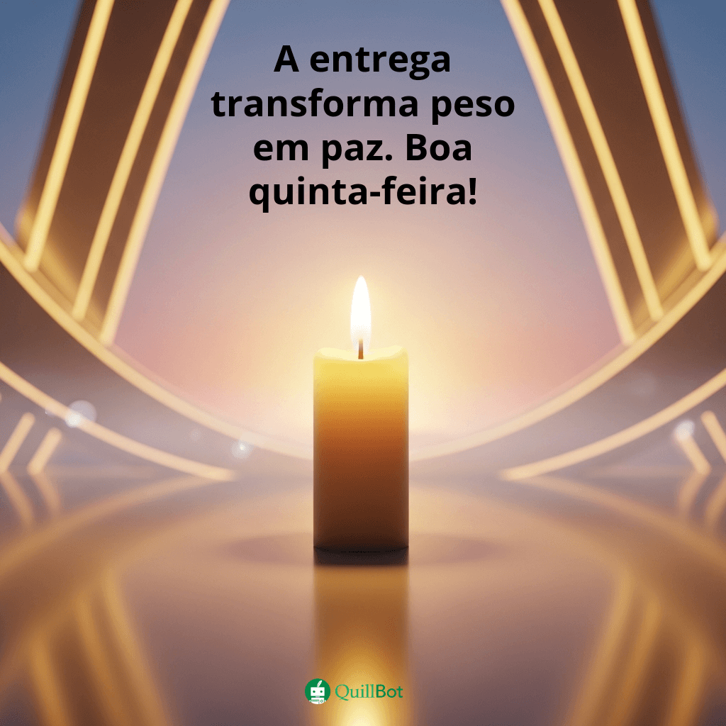 A imagem de uma vela acesa entre aros de metal, e a frase: A entrega transforma peso em paz. Boa quinta-feira!