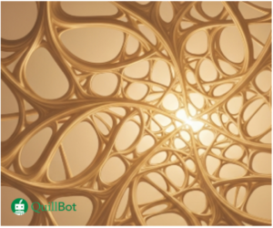 Imagem abstrata mostrando um padrão repetitivo de formas ovais e curvas interconectadas, em tom de bege escuro, iluminadas por luz difusa.