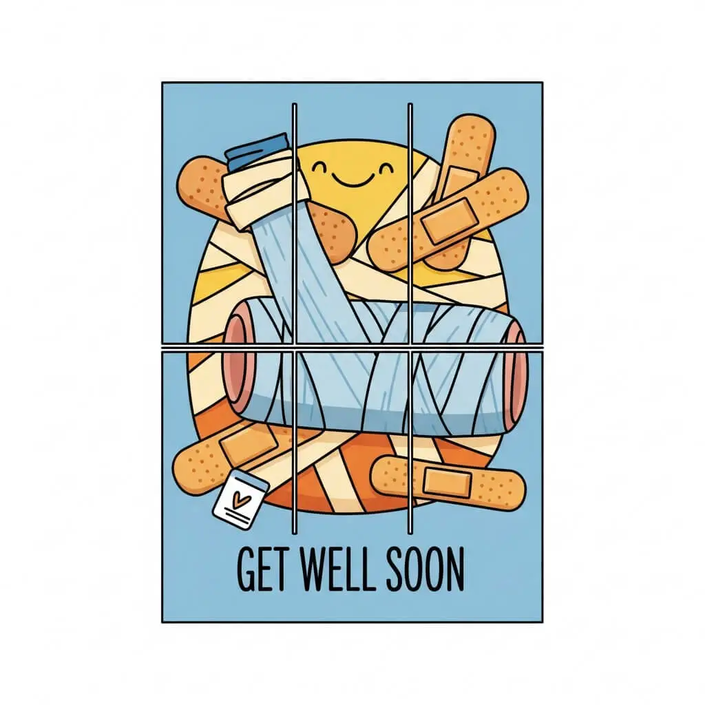 get well soon card - surgery - bandage - humpety dumpety