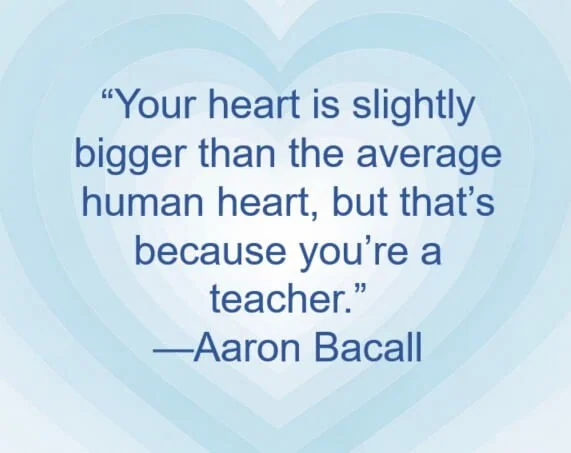 "Your heart is slightly bigger quote" on a background of blue hearts