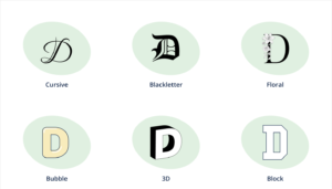 6-panel image of letter D designs