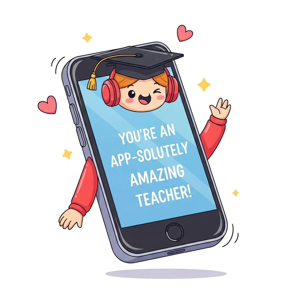 Teacher appreciation gift card image that says You're app-solutely amazing