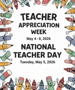 Teacher appreciation template with animated school supplies
