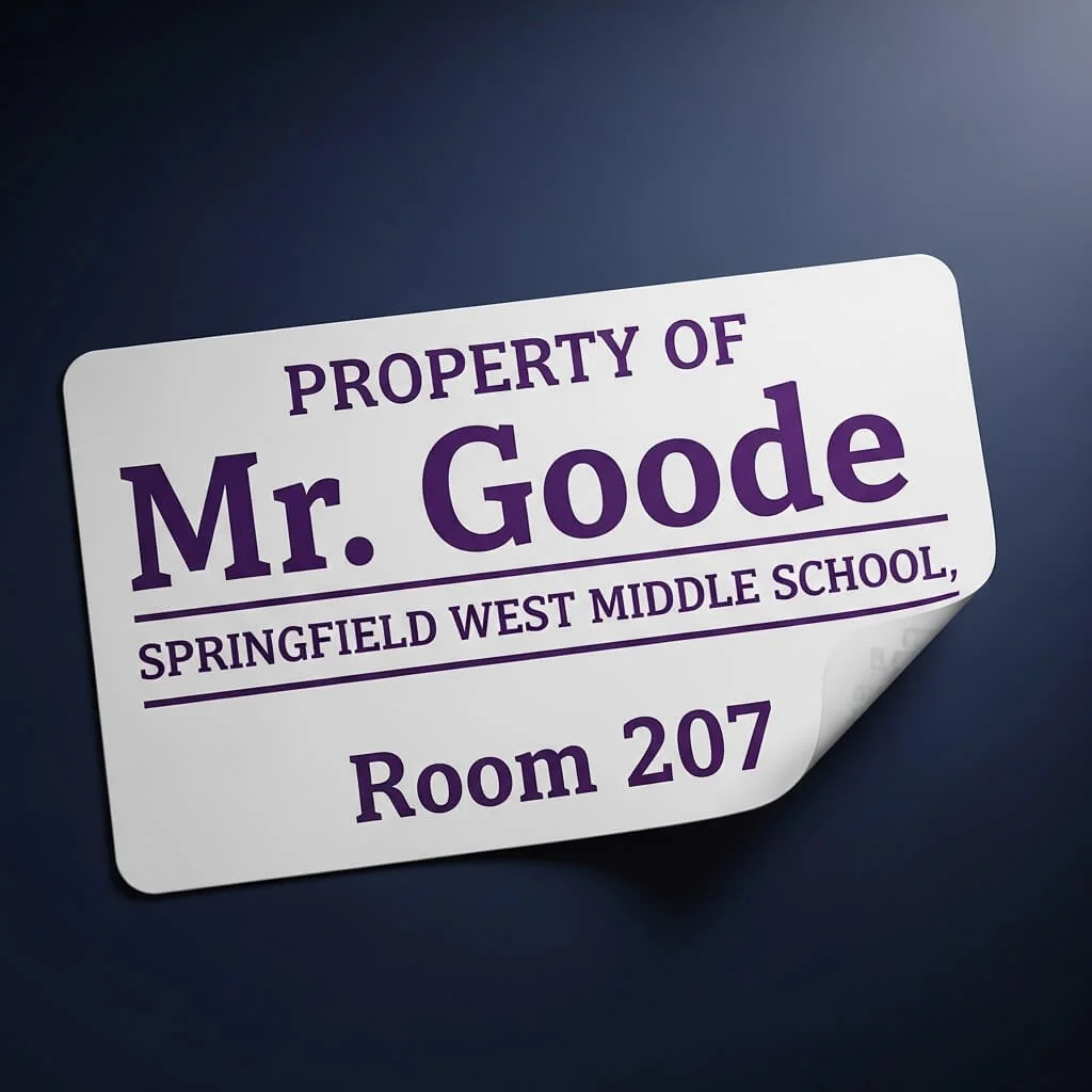 Picture of a sticker that says property of Mr. Goode