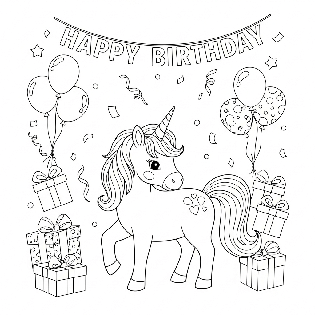 coloriage licorne anniversaire