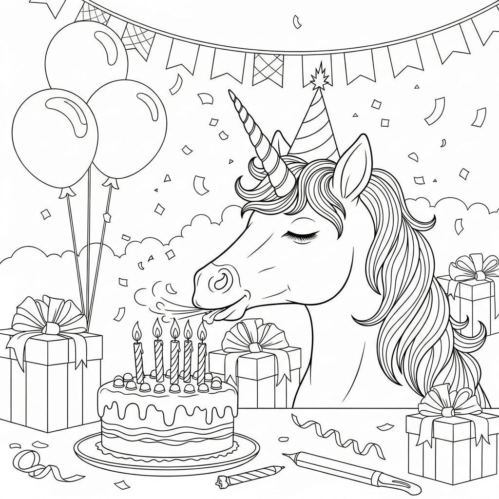 coloriage licorne anniversaire enfant