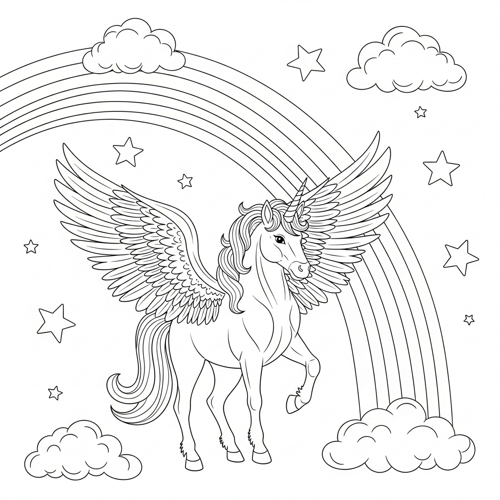 coloriage licorne arc en ciel