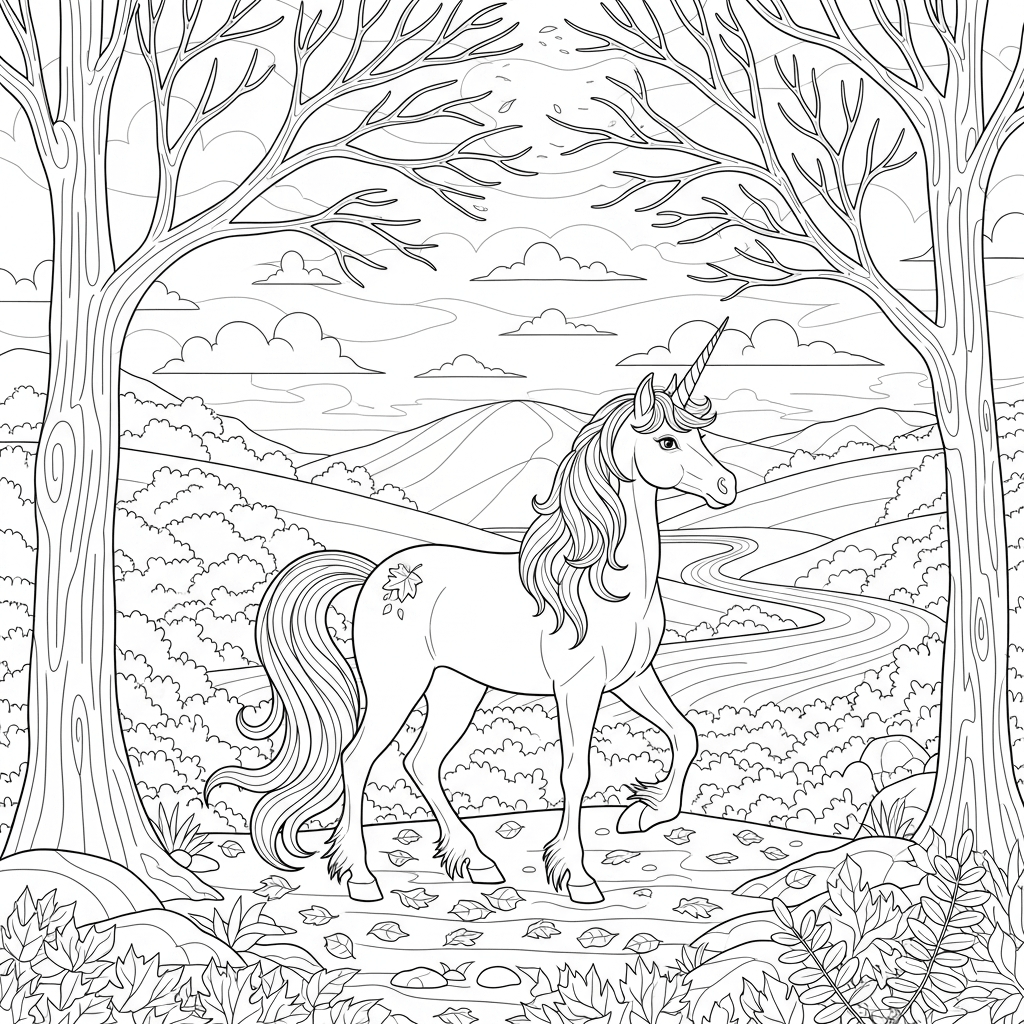 coloriage licorne automne